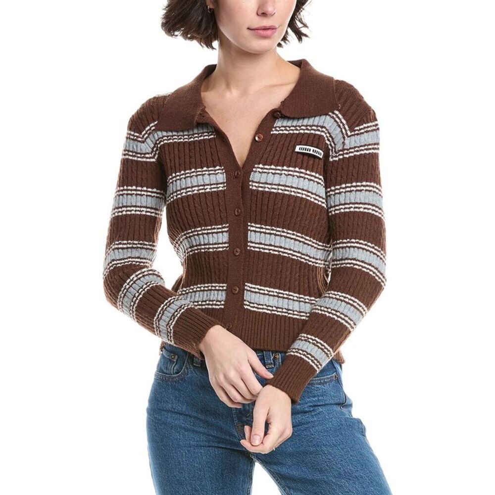 Lyra & Co Womens  Stripe Cardigan, Brown